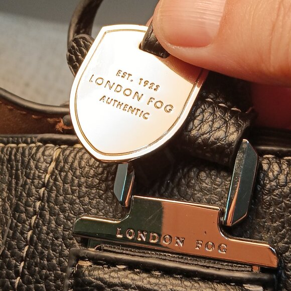 London Fog black faux leather large tote bag purse - Picture 13 of 14